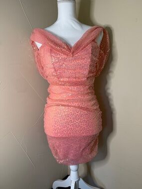 Lucy in the Sky Coral Sequin Off-Shoulder Mini Dress